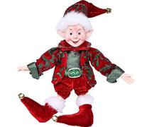 Yimiyaa 12" ELF Little BOY,Fairy Christmas Tree Decorations,Handmade Elf Ornament,Small Boy Elves Home Decor,Holiday Collectible Figurines(Red+Blackish Green)