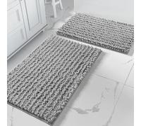 Yimobra Bath Mat Sets 2 Piece, Luxury Chenille Shaggy Bath Carpet, Soft & Thick, Absorbent Water, Non-Slip, Machine-Washable, Mats for Floor, Tub and Shower, 51x81+61x51 cm, Grey