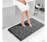 Yimobra Bath Mat, Super Shaggy Soft Comfortable Non Slip, Water Absorbent Microfiber Bath Mat, Dries Quickly, Machine Washable Thick Bathroom Floor Rugs for Shower, 120 x 61 cm, Black and White