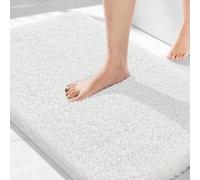 Yimobra Bath Mat, Super Shaggy Soft Comfortable Non Slip, Water Absorbent Microfiber Bath Mat, Dries Quickly, Machine Washable Thick Bathroom Floor Rugs for Shower, 92 x 61 cm, Off White
