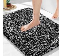 Yimobra Bath Mat, Super Shaggy Soft Comfortable Non Slip, Water Absorbent Microfiber Bath Mat, Dries Quickly, Machine Washable Thick Bathroom Floor Rugs for Shower, 43 x 61 cm, Black and White