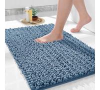 Yimobra Bathroom Mat, 43 x 61 cm, Soft Shaggy and Comfortable, Large Size, Super Absorbent and Thick, Non-Slip, Machine Washable, Perfect for Bathroom, Denim Blue