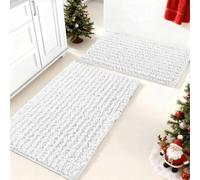 Yimobra Bathroom Mat, 43x61 + 51x81 cm, Soft and Cozy, Super Absorbent Water, Non-Slip, Machine-Washable, Thick Modern for Bathroom Bedroom, White