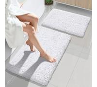Yimobra Bathroom Rug Set 2 Piece, Luxury Shaggy Bath Mat Set with Non Slip Backing, Ultra Soft & Absorbent Mats for Bathroom Floor, Machine Washable, 31.5"x20"+24"x17", White