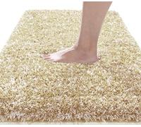 Yimobra Fluffy Plush Bath Mat, Super Shaggy Soft Comfortable Non Slip, Water Absorbent Microfiber Bath Mat, Dries Quickly, Machine Washable Thick Bathroom Floor Rugs for Shower, 51 x 81 cm, Beige