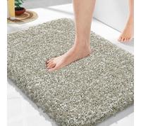 Yimobra Fluffy Plush Bath mat, Super Soft Comfortable Non Slip, Water Absorbent Microfiber Bath Mat, Dries Quickly, Machine Washable Thick Bathroom Floor Rugs for Shower, 43 x 61 cm, Camel and White