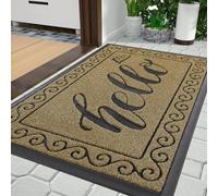 Yimobra Hello Front Door Mat, Heavy Duty Easy Clean Doormat Indoor Outdoor, Waterproof Quick Dry Floor Mat for Home, Garage, Hign Traffic Areas, Non Slip, Low Profile, 81x120 cm,Beige Brown