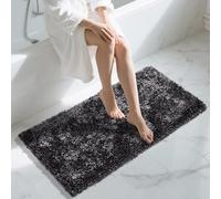 Yimobra Luxury Chenille Bath Mat, Extra Soft and Absorbent Shaggy Bathroom mats Non Slip, Machine Washble Dry, Plush Floor Carpet for Tub, Shower, and Bath Room, Dark Grey, 112 x 61 cm