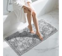 Yimobra Luxury Chenille Bath Mat, Extra Soft and Absorbent Shaggy Bathroom mats Non Slip, Machine Washble Dry, Plush Floor Carpet for Tub, Shower, and Bath Room, Light Grey, 112 x 61 cm