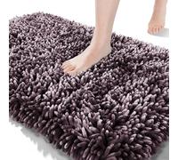 Yimobra Luxury Chenille Bath Mat, Extra Soft and Absorbent Shaggy Bathroom mats Non Slip, Machine Washble Dry, Plush Floor Carpet for Tub, Shower, and Bath Room, Purple Gray, 43 x 61 cm