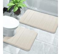Yimobra Memory Foam Bath Mat Set, 2 Piece Soft Bathroom Rug,81x51 cm and 61x52 cm U-Shaped, Toilet Mat, Water Absorption, Non Slip, Thick, Dry Fast for Bathroom Floor Mat, Cream White