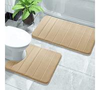 Yimobra Memory Foam Bath Mat Set, 2 Piece Soft Bathroom Rug,81x51 cm and 61x52 cm U-Shaped, Toilet Mat, Water Absorption, Non Slip, Thick, Dry Fast for Bathroom Floor Mat, Beige