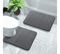 Yimobra Memory Foam Bath Mat Set, 2 Piece Soft Bathroom Rugs, 43x61 cm and 61x52 cm U-Shaped Rugs, Toilet Mat, Water Absorption, Non Slip, Thick, Dry Fast for Bathroom Floor Mat, Dark Gray