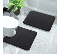 Yimobra Memory Foam Bath Mat Set, 2 Piece Soft Bathroom Rugs, 43x61 cm and 61x52 cm U-Shaped Rugs, Toilet Mat, Water Absorption, Non Slip, Thick, Dry Fast for Bathroom Floor Mat, Black