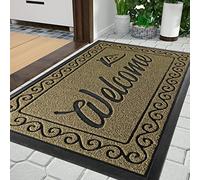 Yimobra welcome door mat, Heavy Duty Sturdy Front Mats for Home Entrance Outdoor Indoor,Non Slip Backing, Exterior Mats for Outside Patio Porch Farmhouse, 75 x 43 cm, Beige Brown