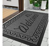Yimobra welcome door mat, Heavy Duty Sturdy Front Mats for Home Entrance Outdoor Indoor,Non Slip Backing, Exterior Mats for Outside Patio Porch Farmhouse, 75 x 43 cm, Black Gray