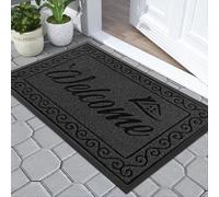 Yimobra welcome door mat, Heavy Duty Sturdy Front Mats for Home Entrance Outdoor Indoor,Non Slip Backing, Exterior Mats for Outside Patio Porch Farmhouse, 75 x 43 cm, Black