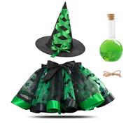 YIMOJOY Set of 4 Witch Costume Girls - Halloween Witch Costume Children's Tutu Skirt with Hat Witches & Magic Potion Bottle, 3-8 Years Witch Costume Children Halloween Costume Girls Witch Dress Witch