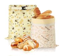 Yimomoyi 2 Pack Reusable Beeswax Bread Bags with Buckle Closure, Natural Beeswaxs-Lined Beeswax Bread Bag for Homemade Bread, Washable Wax Bread Bags for Sourdough, Baguette, Homemade Bread(43x33cm)