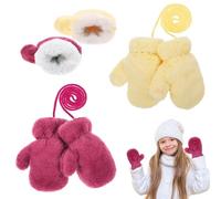 Yimomoyi 2 Pairs Winter Mittens, Warm Magic Stretch Gloves Thick Fleece Padded, Thermal Gloves with Anti-Lost String for Kids, Birthday Christmas Gifts for Boys and Gir Age 3-7 (Yellow + Rose)