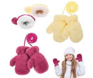 Yimomoyi 2 Pairs Winter Mittens, Warm Magic Stretch Gloves Thick Fleece Padded, Thermal Gloves with Anti-Lost String for Kids, Birthday Christmas Gifts for Boys and Gir Age 3-7 (Yellow + Rose)