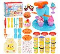 Yimomoyi 36 PCS Ice Cream Play Color Dough Set, Dough Accessories with Ice Cream Maker Machine, Kitchen Creations Pizza Color Dough Play Sets Deluxe Dough Tools Kit for Kids 3 Years+ (A)