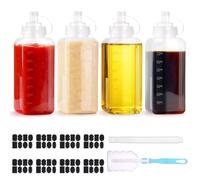 Yimomoyi 4 Pack Square Sauce Bottles, 800ml Large Plastic Squeeze Bottles with Nozzles, Food Grade Squeezy Condiment Bottle for Sauces, Ketchup and Salad Dispenser BBQ Dressing