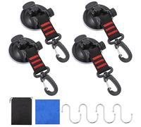 Yimomoyi 4Pcs Heavy Duty Suction Cups, Suction Cup with 360° Rotating D-rings, Suction Cups Heavy Duty Incl Wiper S-hook, Awning Suction Cups, Versatile Suction Cup Hooks for Camping Car Glass Tile