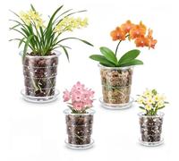 Yimomoyi Clear Orchid Pots, 4Pcs 10cm/12cm/14cm/16cm Plastic Clear Plant Pots with Drainage Holes and Saucers, Plastic Plant Pot Nursery Pots for Orchids, Succulents, Houseplants