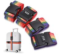 Yimomoyi Luggage Straps 4 Pack, Heavy Duty Lockable Suitcase Straps, Adjustable Luggage Straps for Suitcases with Lock, Suitcase Straps with Lock, Case Straps for Suitcases, Rainbow Colours