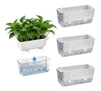 Yimomoyi Self Watering Plant Pots, Set of 3 Rectangular Windowsill Herb Planter Box, Modern Plastic Flower Pots for Indoor Outdoor Garden Office Patio, 28.2 * 12.7 * 12.5cm
