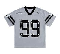 Yimoon Mens Jersey Shirts Oversized Number Graphic Tees Short Sleeve Mesh Tshirts Vintage 90s Y2k Streetwear Tops, Grey, Large