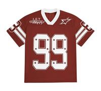 Yimoon Mens Jersey Shirts Oversized Number Graphic Tees Short Sleeve Mesh Tshirts Vintage 90s Y2k Streetwear Tops, Red, Medium