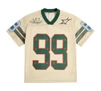 Yimoon Mens Jersey Shirts Oversized Number Graphic Tees Short Sleeve Mesh Tshirts Vintage 90s Y2k Streetwear Tops, Beige, Medium