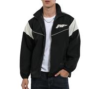 Yimoon Men's Lightweight Windbreaker Jacket Casual Zip Up Outdoor Varsity Jacket Patchwork Vintage Y2K Outerwear, Black, S