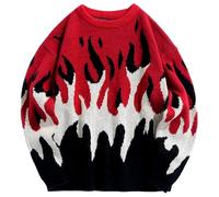 Yimoon Mens Oversized Sweaters Y2K Aesthetic Flame Graphic Crewneck Knitted Casual Pullover Long Sleeve Jumpers, Red, XXL