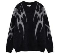 Yimoon Mens Oversized Sweaters Y2K Aesthetic Flame Graphic Crewneck Knitted Casual Pullover Long Sleeve Jumpers, Black01, XL