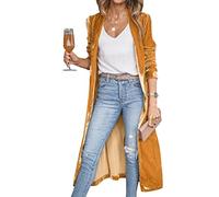 Yimoon Velvet Cardigan Jacket Open Front Lapel Collar Outerwear Sequin Duster Coat Velour Long Blazers for Women, Yellow, M