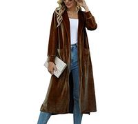 Yimoon Velvet Cardigan Jacket Open Front Lapel Collar Outerwear Sequin Duster Coat Velour Long Blazers for Women, Brown, M