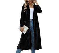 Yimoon Velvet Cardigan Jacket Open Front Lapel Collar Outerwear Sequin Duster Coat Velour Long Blazers for Women, Black, L