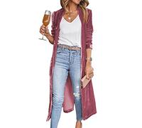 Yimoon Velvet Cardigan Jacket Open Front Lapel Collar Outerwear Sequin Duster Coat Velour Long Blazers for Women, Rosered, Small