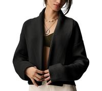 Yimoon Women's Cropped Cardigan Sweater Oversized Lapel Chunky Knit Coatigan Long Sleeve Open Front Sweater, Black, Small