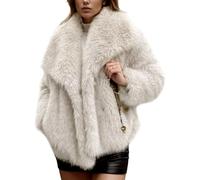Yimoon Women's Cropped Faux Fur Jacket Lapel Open Front Shaggy Furry Coat 2024 Winter Warm Fluffy Overcoat, Apricot, S