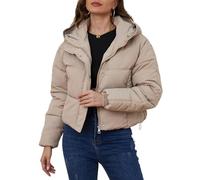 Yimoon Women's Cropped Puffer Jacket Hooded Zip Up Quilted Short Padded Coat Lightweight Winter Warm Outwear, Khaki, S