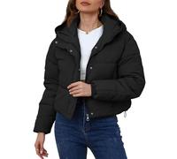 Yimoon Women's Cropped Puffer Jacket Hooded Zip Up Quilted Short Padded Coat Lightweight Winter Warm Outwear, Black, XL