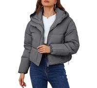 Yimoon Women's Cropped Puffer Jacket Hooded Zip Up Quilted Short Padded Coat Lightweight Winter Warm Outwear, Darkgrey, XL