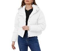 Yimoon Women's Cropped Puffer Jacket Hooded Zip Up Quilted Short Padded Coat Lightweight Winter Warm Outwear, White, Large