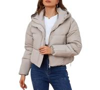 Yimoon Women's Cropped Puffer Jacket Hooded Zip Up Quilted Short Padded Coat Lightweight Winter Warm Outwear, Beige, M