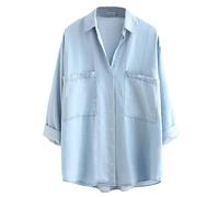 Yimoon Womens Denim Shirt Chambray Blue Button Down Jean Shirt Denim Tops Soft Tencel Casual 3/4 Sleeve Jackat, Light Blue, L