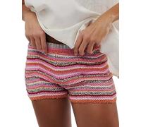 Yimoon Women's Y2K Striped Crochet Knit Shorts Rainbow Color Block Elastic Waisted Comfy Lounge Mini Shorts, Pink, M